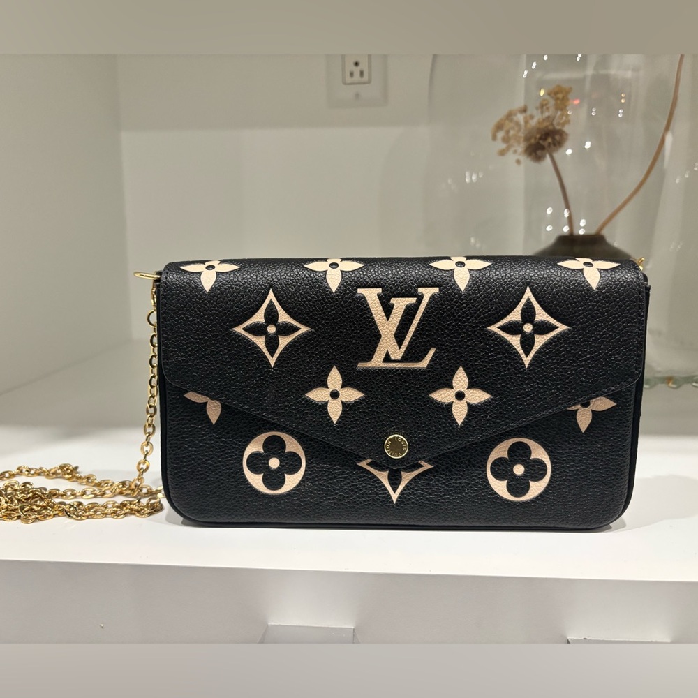 Louis Vuitton Felicie Pochette Bag Black and Beige